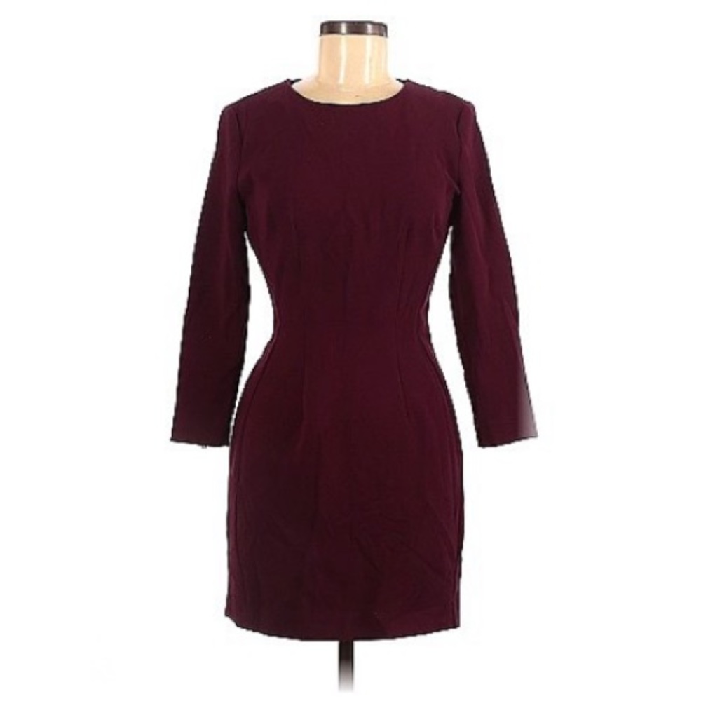 Forever 21 Burgundy 3/4 Sleeve Sheath Dress w/ Gold Zippers